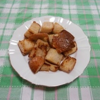 haruru88さん、こんばんは♪丁度パンの耳余ってたから、私のおやつに作ったょ！簡単で美味しいね❤ごちそうさまでした(*^_^*)